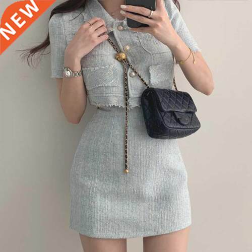 Women Summer Two 2 Piece Set Korean Style Elegant Single Bre