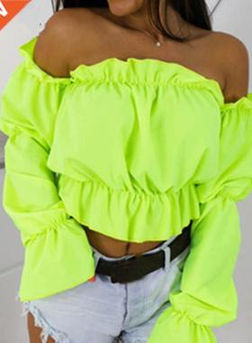 Candy Color Off Shoulder Crop Tops women Summer dot print la