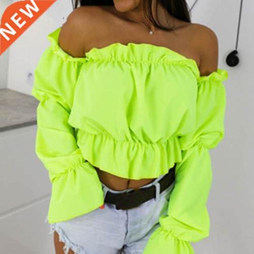 Candy Color Off Shoulder Crop Tops women Summer dot print la