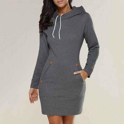 2021 Spring And Autumn Ladies Knee-Length Dress Hooded Warm