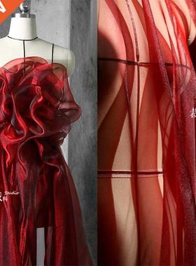 Red Crystal Yarn Wne Red Gltter Desgner Fabrc Lace