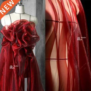 Desgner Wne Gltter Lace Fabrc Crystal Red Yarn