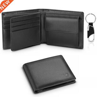 Genuine Leather Wallet Men Classic Black Soft Purse Coin Poc