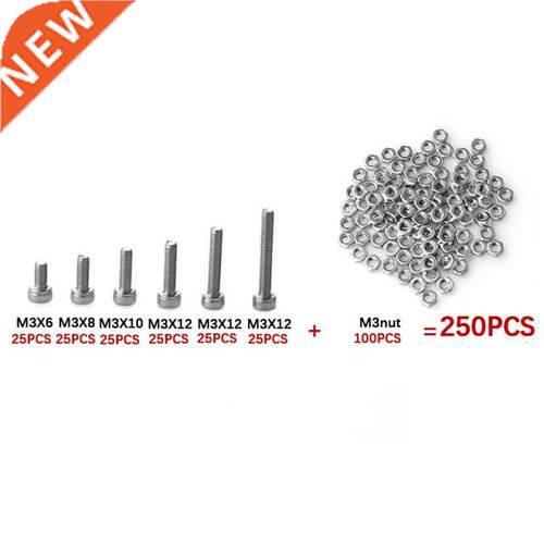 250pcs Stainless Steel M3*6/8/10/12/16/20 Cap Head Screws Se