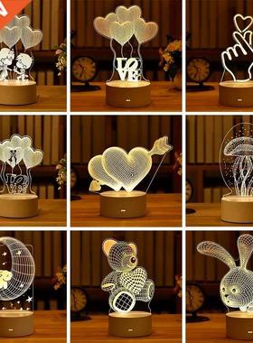 Romantc Love 3D Acrylc Led Lamp for Home Chldren's Nght