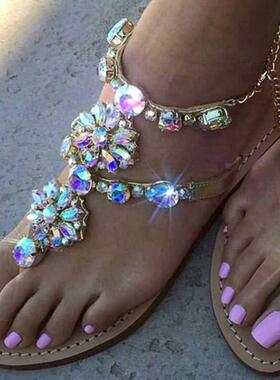 Ladies Rhinestones Sandals Summer Beach Slippers for Women S