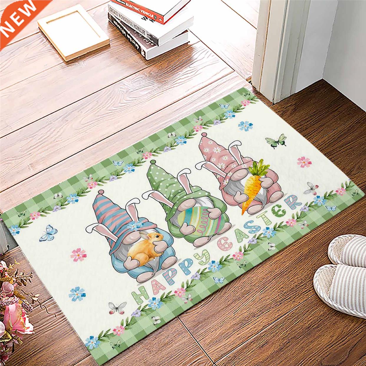 Easter Bunny Dwarf Egg Flower Doormat Entrance Floor Mat
