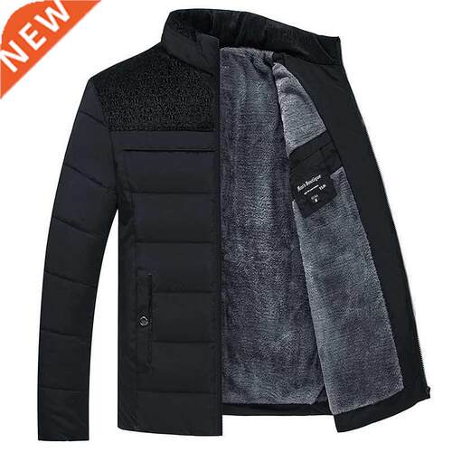 Men's Plush Thickened Parkas Stand Collar Winter Jacket Men'