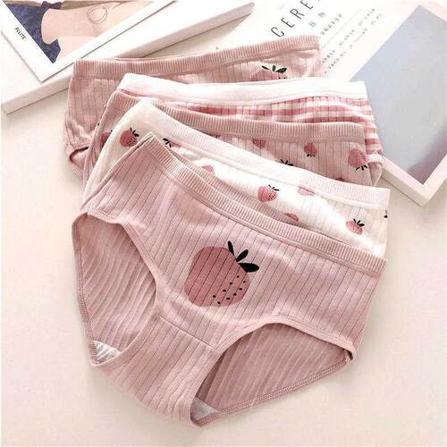 Breathable Cute Sweet Strawberry Girl Briefs Mid Waist Women