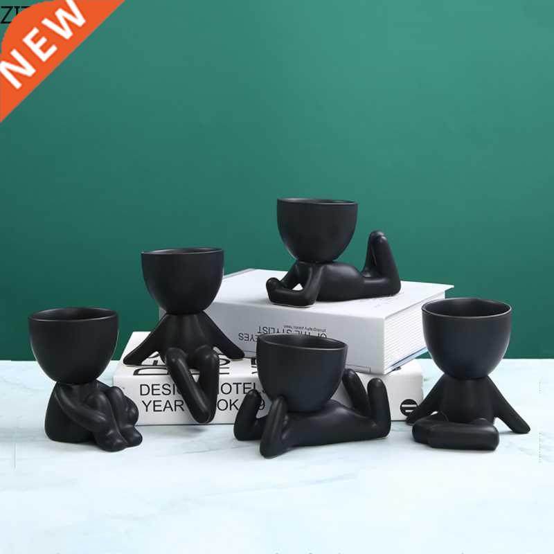 Ceramic Vase Flower Pot Black Figure Statue Lovely Little Pe