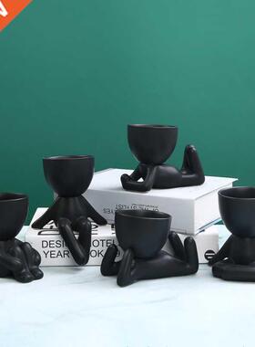 Ceramic Vase Flower Pot Black Figure Statue Lovely Little Pe