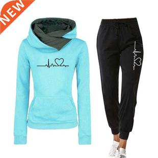 Women Tracksuit Pullovers Hoodies and Black Pants Autumn Win