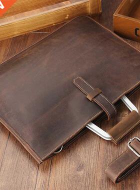 Zipper Briefcase Men Genuine Leather Bag Messenger Office Ba