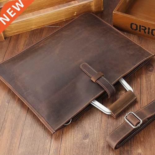 Zipper Briefcase Men Genuine Leather Bag Messenger Office Ba