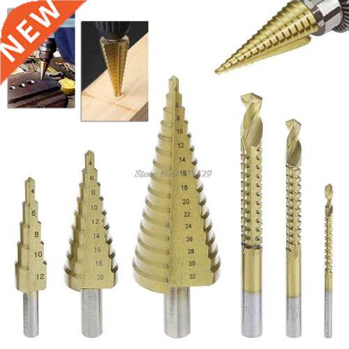 6 Pcs/Set HSS Steel Titanium Coated Step Drill Bit Hole Cutt