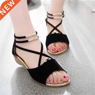 Comemore Female Black Low Heels Comfortable Women Wedges Bea