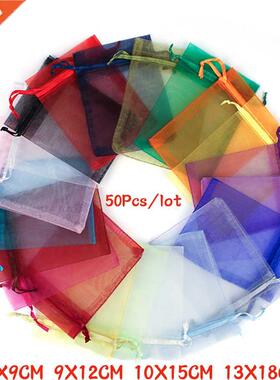 50Pcs 21 Color 7X9 9X12 10X15 13X18cm Organza Bags Gift Bag