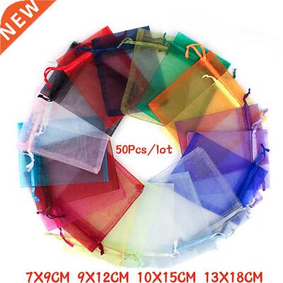50Pcs 21 Color 7X9 9X12 10X15 13X18cm Organza Bags Gift Bag