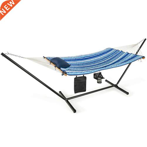 Hammock Chair Stand Set Cotton Swing w/ Pillow Cup Holder