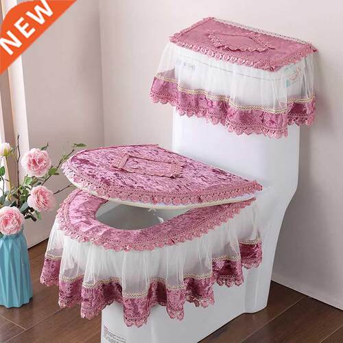 3 Pcs/Set Fabric Lace Toilet Mat Three-Piece Gold Velvet Toi