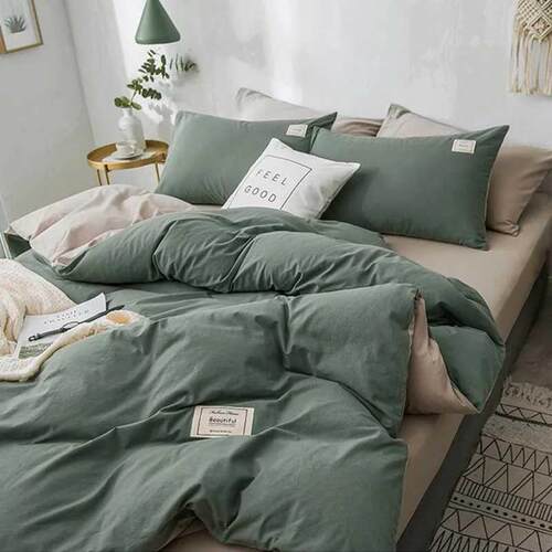 Home Textile Solid Color Duvet Cover Pillow Case Bed Sheet A