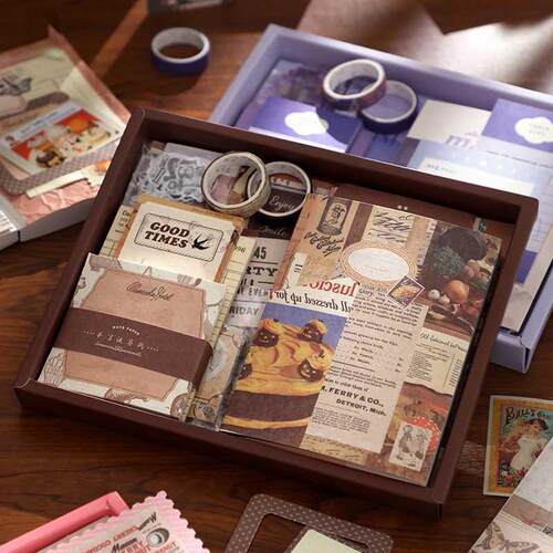 2022 New Journal Diary Notebook Set 155pcs Retro Scrapbookin