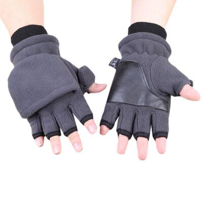 Women Men Wnter Polar Fleece Half Fnger Flp Gloves Double