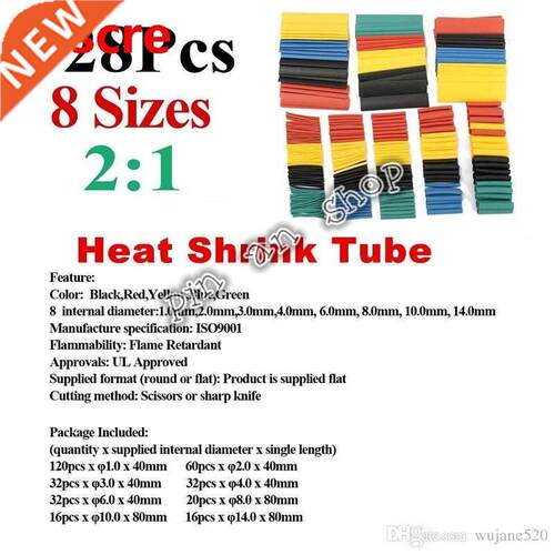 328pcs Cable Sleeve Heat Shrink Tubing 2:1 Polyolefin Shrink
