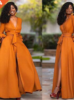 2021 Autumn/winter deep V Waist ladies African dress非洲裙子