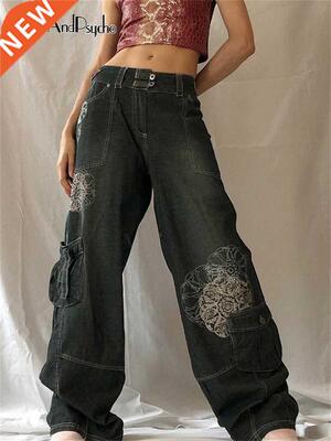 Retro Graphic Print Y2K Baggy Jeans Grunge Fairycore High Wa