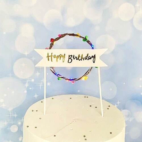 Colored Flowers Happy Birthday Cake Topper LED Light Up