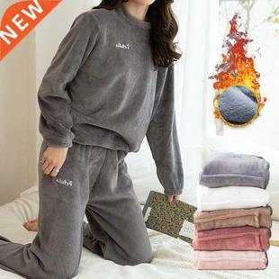 New Women's Pajama Set Warm Flannel Pajamas Sleepwear Homewe