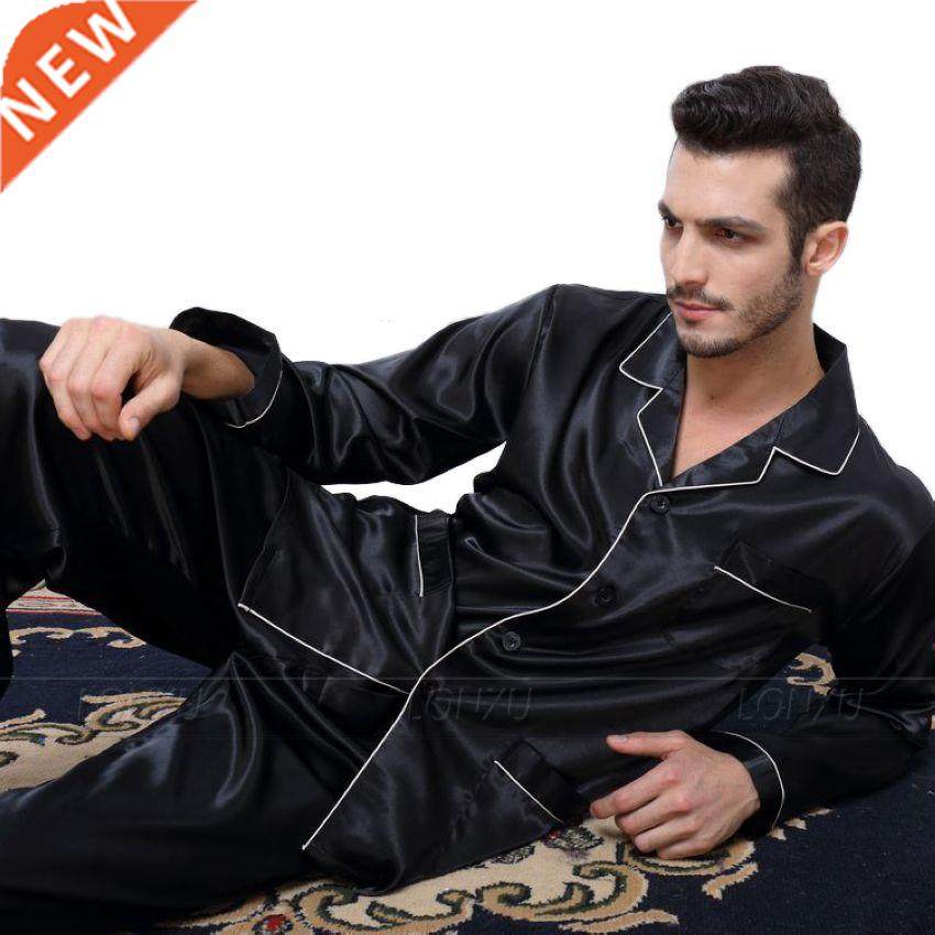 Mens Silk Satin Pajamas Pyjamas Set Sleepwe Set Lounge