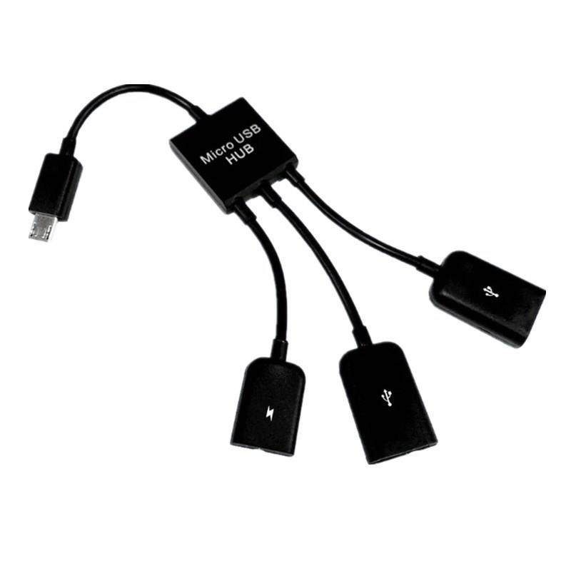 in1 Micro USB HUB OTG Male To Female Dual USB 2.0 Adapter