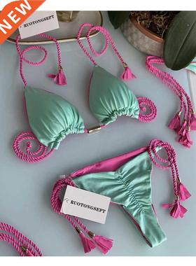 Woman Sexy Bathng Suts Two-Pece Bkns Trangle Bandage