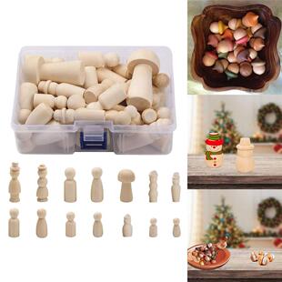 42pc Unfinished Wooden Peg Doll Unpainted People Figures