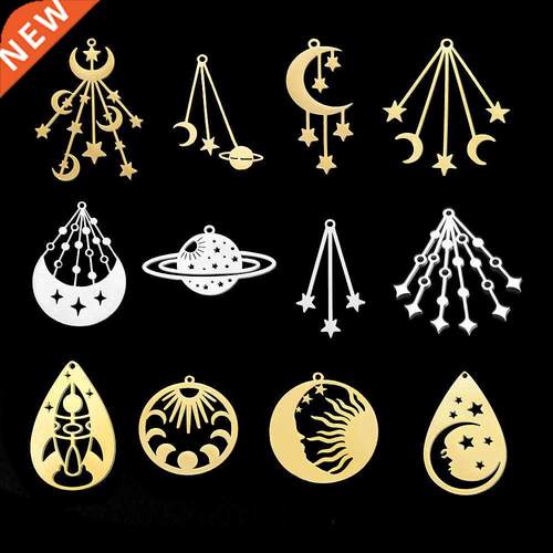 5pcs/lot 100% Stainless Steel Star Moon Planet Charms Pendan