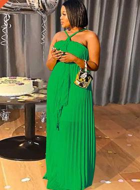 2022 Summer Sexy halter women's Pleated dress女士吊带连衣裙