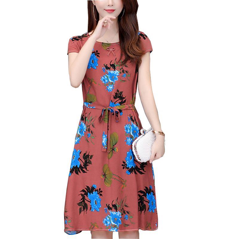New Suer Cotton Dress Floral For Woen Printing O-Ne Sho
