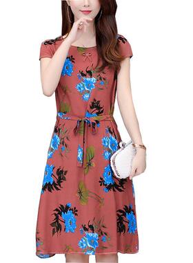 New Suer Cotton Dress Floral For Woen Printing O-Ne Sho