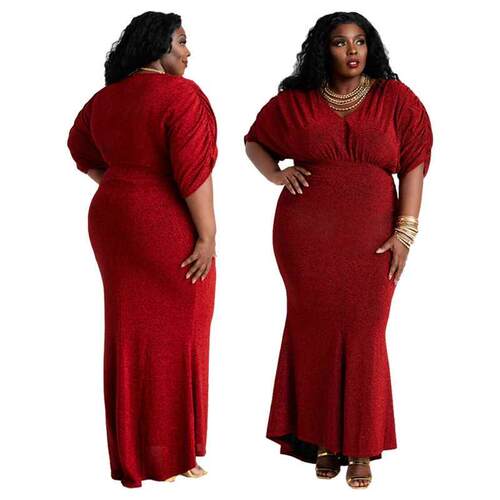XL-5XL Large Size Ladies V-neck Fashion Party Evening Dresse