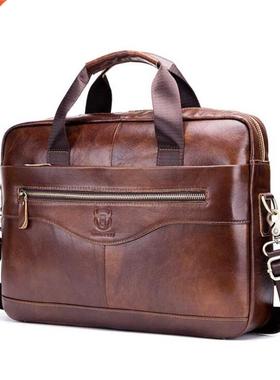 Men Briefcases Lawyer Genuine Leather Handbag Vintage Laptop