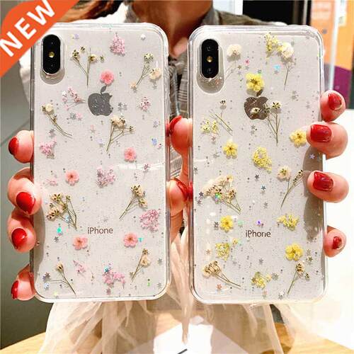 Hot Rel Dry Flower Glitter Cler phone cse for iphone 13 6