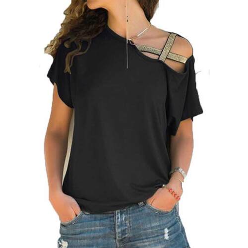 S-5XL Women Skew Neck Irregular Criss Cross Blouse Patchwork