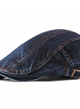 Spring Summer Solid Color Newsboy Caps Men Washed Denim Cott
