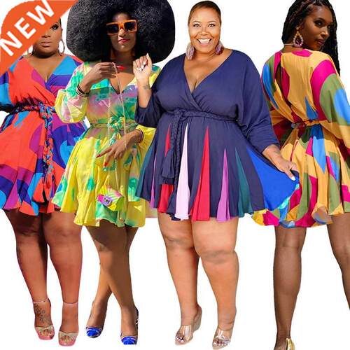 S-5xl sexy African lady dress with V-neck非洲大码女士连衣裙