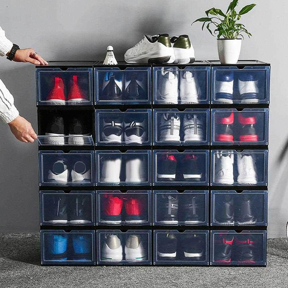1Pc Plastic Clamshell Stackable Dustproof Shoes Storage