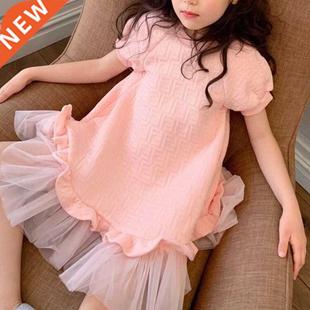 Girls Princess Pink Dress Kids Spring And Autumn Sweet Short