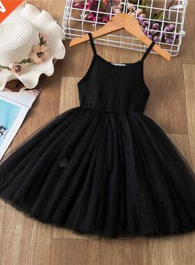 Vest Dress for Girls Solid Black Sleeveless Halloween Girl C