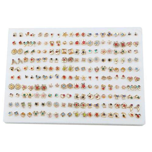 100 Pairs Women Acrylic Crystal Small Stud Earrings Sets Gir